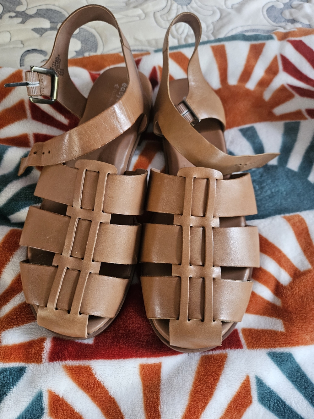 Easy Spirit Tan Woven Leather Slingback Sandals